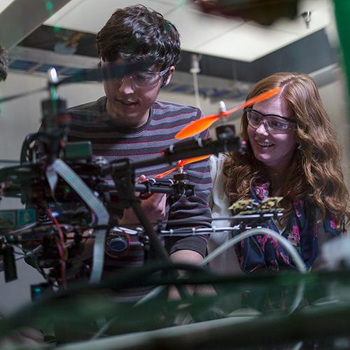 Students working with drones